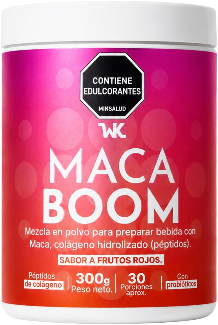 MacaBoom — mezcla en polvo sabor frutos rojos, 300 g, 30 porciones